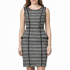 Liz Claiborne Black White Stripe Sleeveless Peplum Sheath Dress Womens Size 10